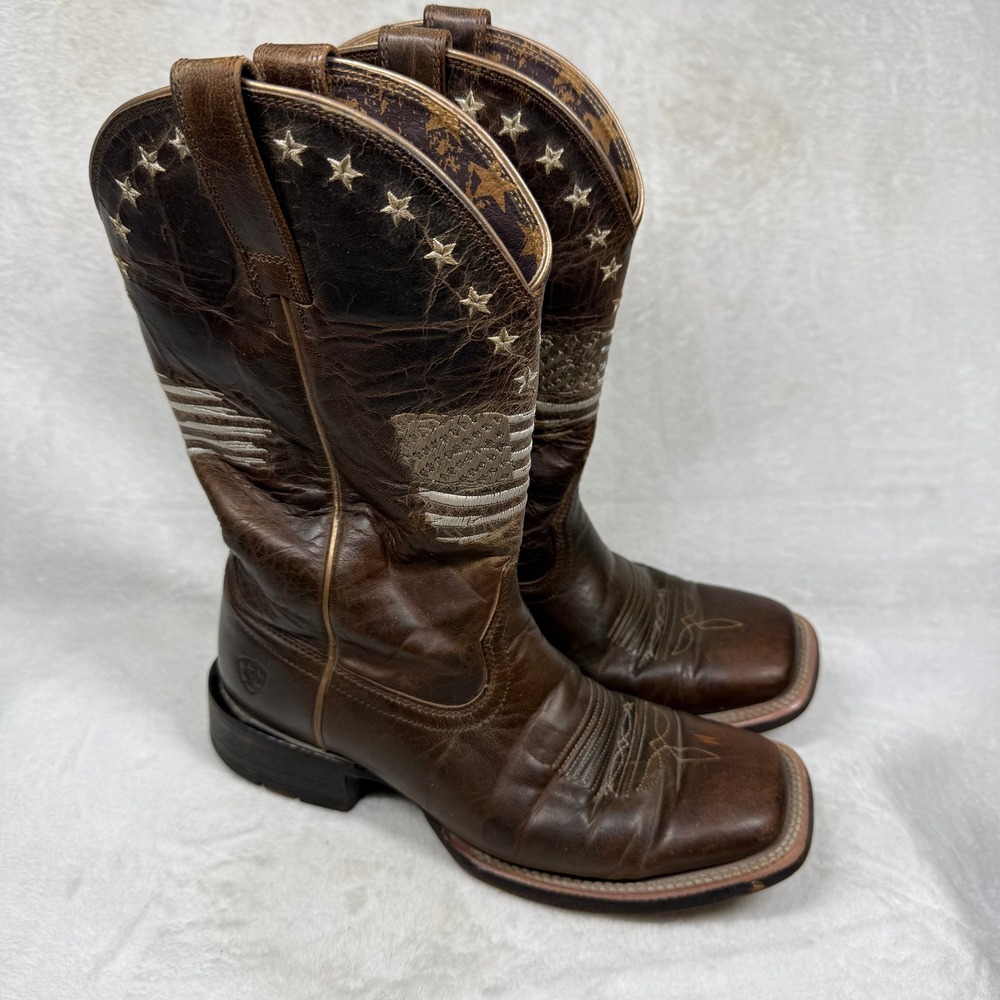 Ariat Circuit Patriot Weathered Tan Leather Square Toe Boots 7B Heritage